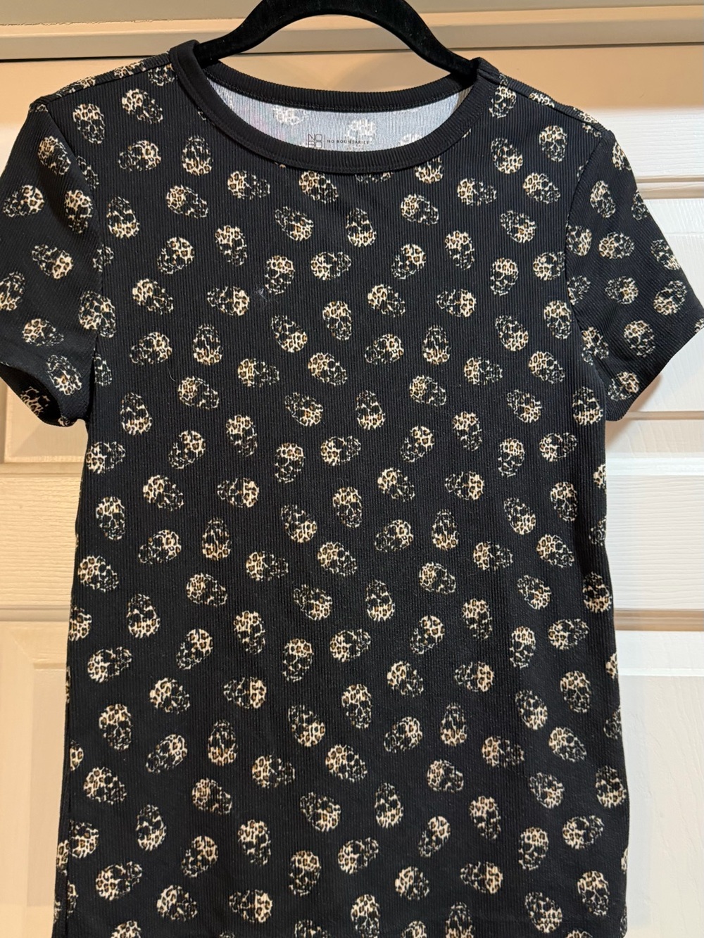 Black Skull Leopard Print Short Sleeve Top